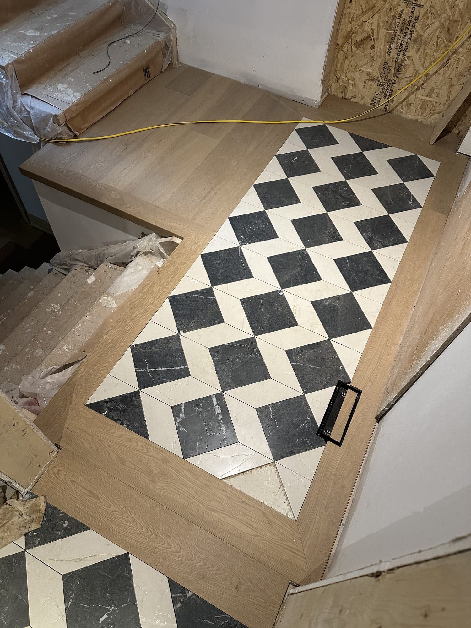 The same landing finished with a clean hardwood border