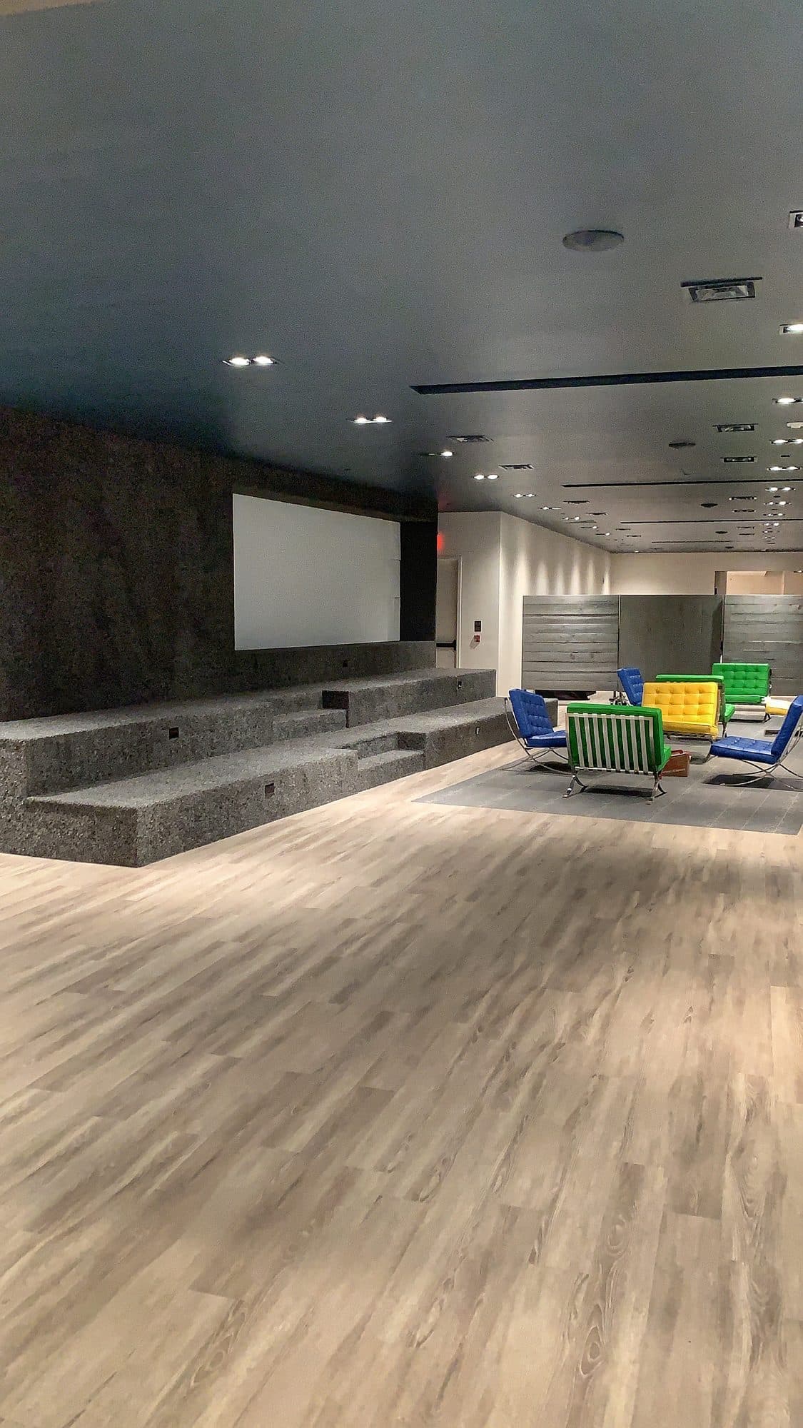 Wood stage, tiered seating and timber feature wall at the Toronto Congress Centre by Woodstellar