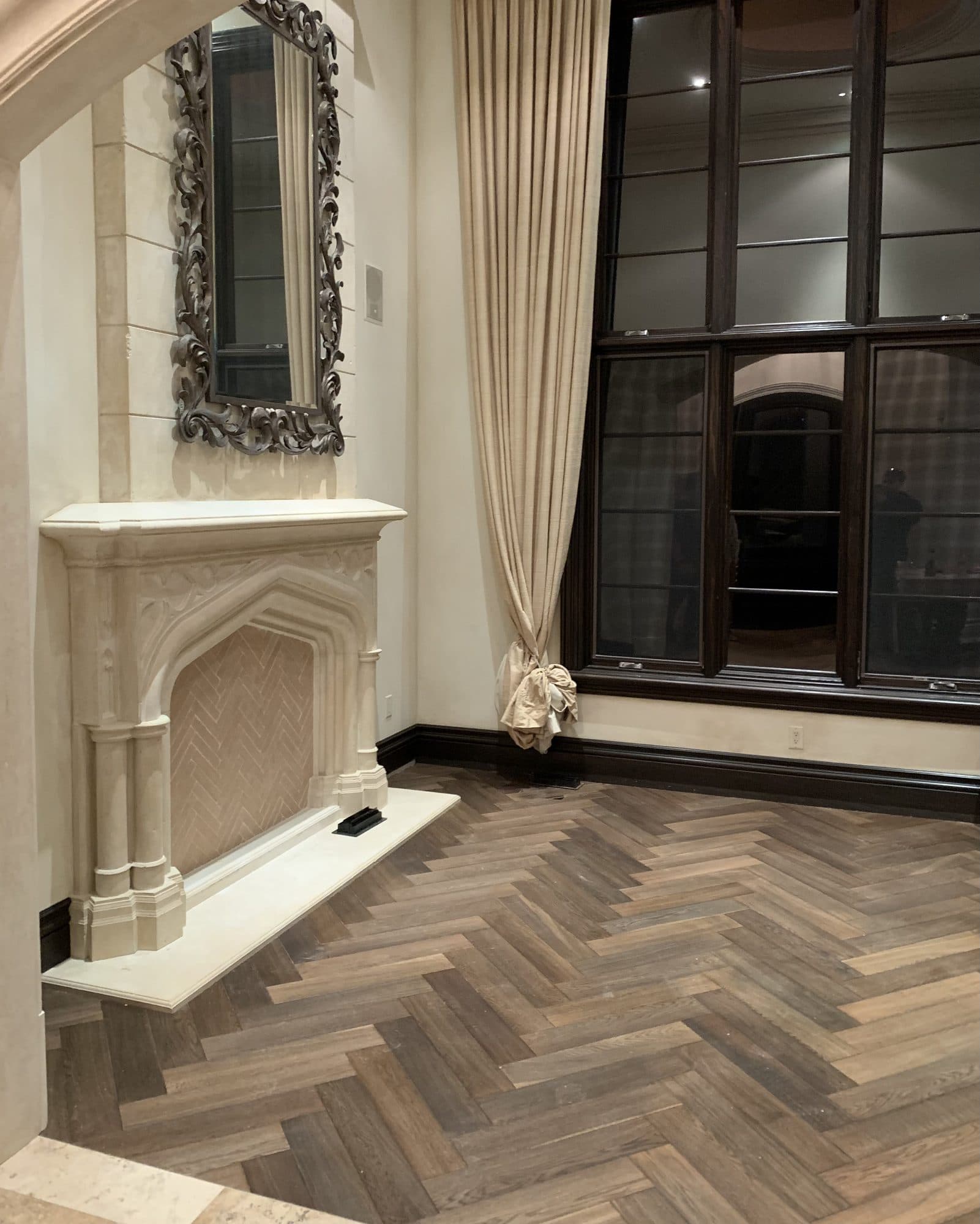 Herringbone hardwood flooring installed by Woodstellar