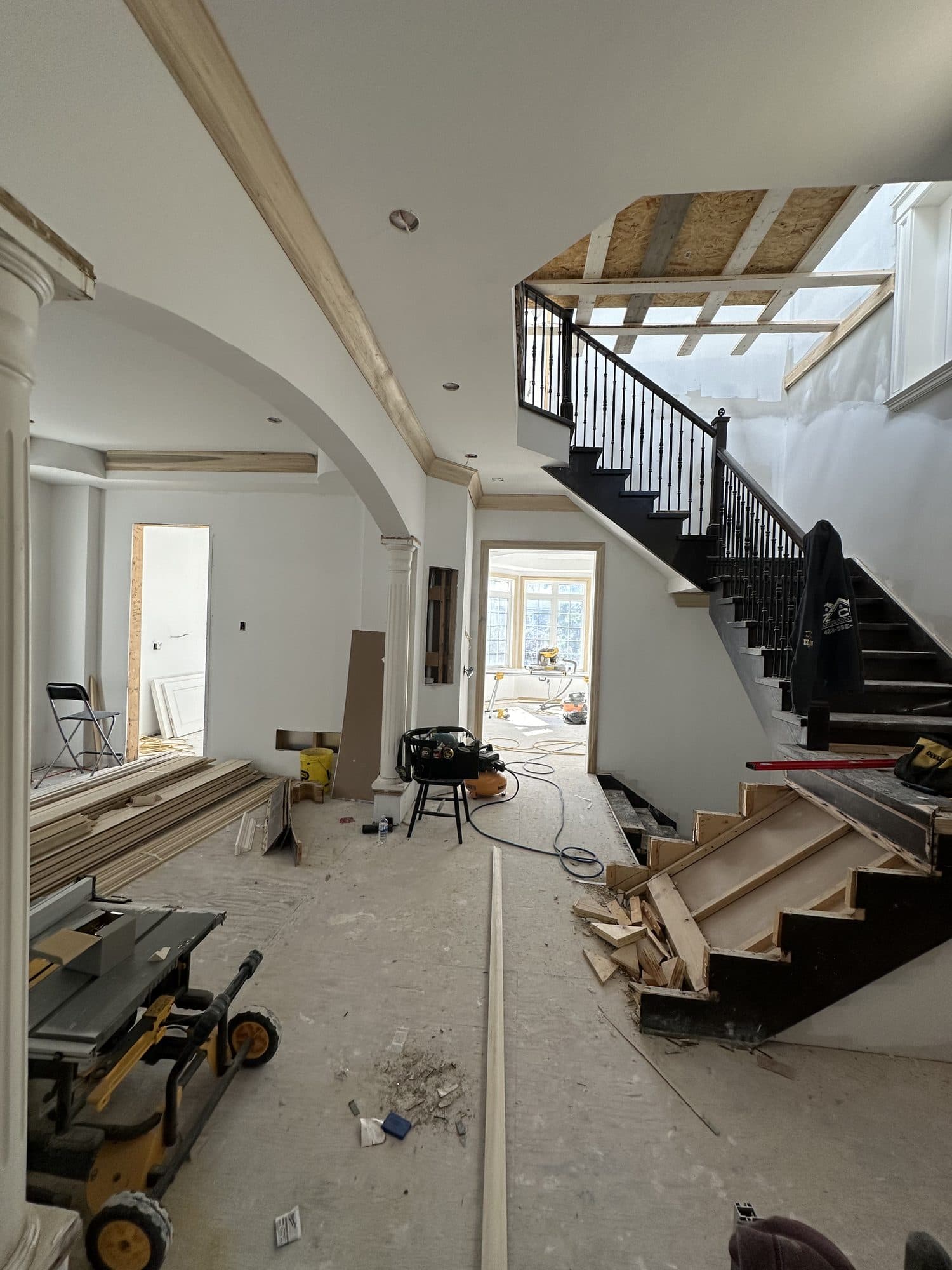 The staircase framed during construction